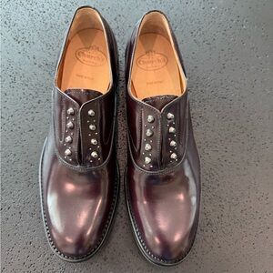 CHURCH’S Issie R Dark Wine Studded Oxford Flats Loafers Size 37.5 VGUC